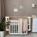 Protectie laterala patut bebe din muselina – Buline bej (3)